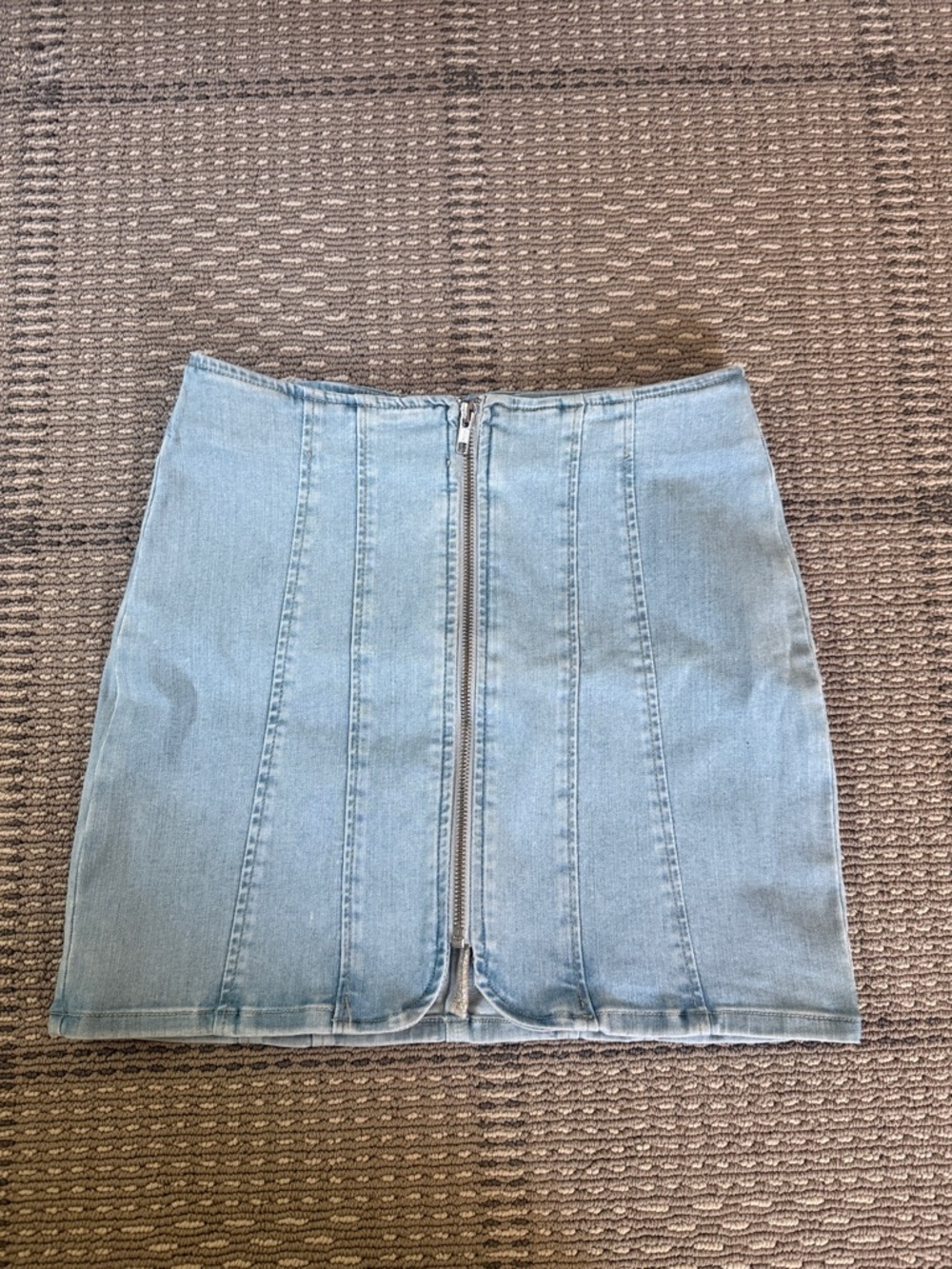 Free People Light Blue Front-Zip Denim Mini Skirt